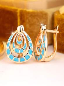 1 Pair Of Delicate Teardrop-Shaped Multi-Layer Openwork Women's Earrings-Fresh And Artistic, Perfect For Everyday Outfits - Champagne Gold - View 3