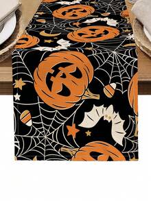 1pc Halloween Pattern Table Runner, 4pcs Halloween Pattern Placemats, Suitable For Holiday, Party, Birthday, Dinner, Kitchen Dining Table Decoration, All Season Room Decor, Home Textile Decoration Table Runner - Multicolor - View 10