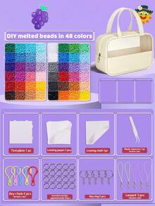 24/48/72/96/120 Colors Perler Beads Handmade Adult DIY, Fuse Beads Set, Includes Storage Bag, Tweezers, Square Plate, Ironing Paper, Colorful Keychain Decorative Accessories And Hanging Rope, Suitable For DIY Puzzle Handmade Jewelry, Birthday Party Handmade Enthusiast Gift, Back To School Handmade Gift, Holiday Gift - 2.6mm Perler Bead Set - View 9