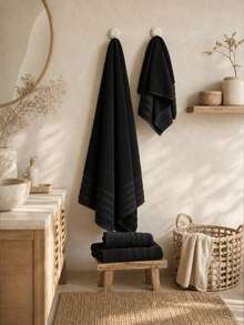 1pc/2pcs Luxury Bamboo Fiber Towel Set – Soft, Fluffy, Highly Absorbent, 2-Piece Set Includes Bath Towel And Hand Towel, Perfect For Bathroom, SPA, Gym, Hotel Quality - All Black - View 2