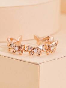 Un anillo de mujer de extremo abierto inspirado en mariposas, elegante, grácil y delicado, adornado con brillantes rhinestones para decoración de boda y regalo - Oro rosa - Ver 6