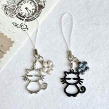 1/2pcs Hollow Cat Phone Chain Pendant, Phone Accessory, Small Gift For Meeting, Best Friend Pendant - Multicolor - View 5