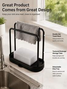 2pcs Kitchen Sink Organizer Rack, Draining Tray, Sponge And Dishcloth Holder, Countertop Cleaning Brush And Scouring Pad Storage Solution, Space-Saving Multifunctional Sink Storage Basket, Black - Multicolor - View 11