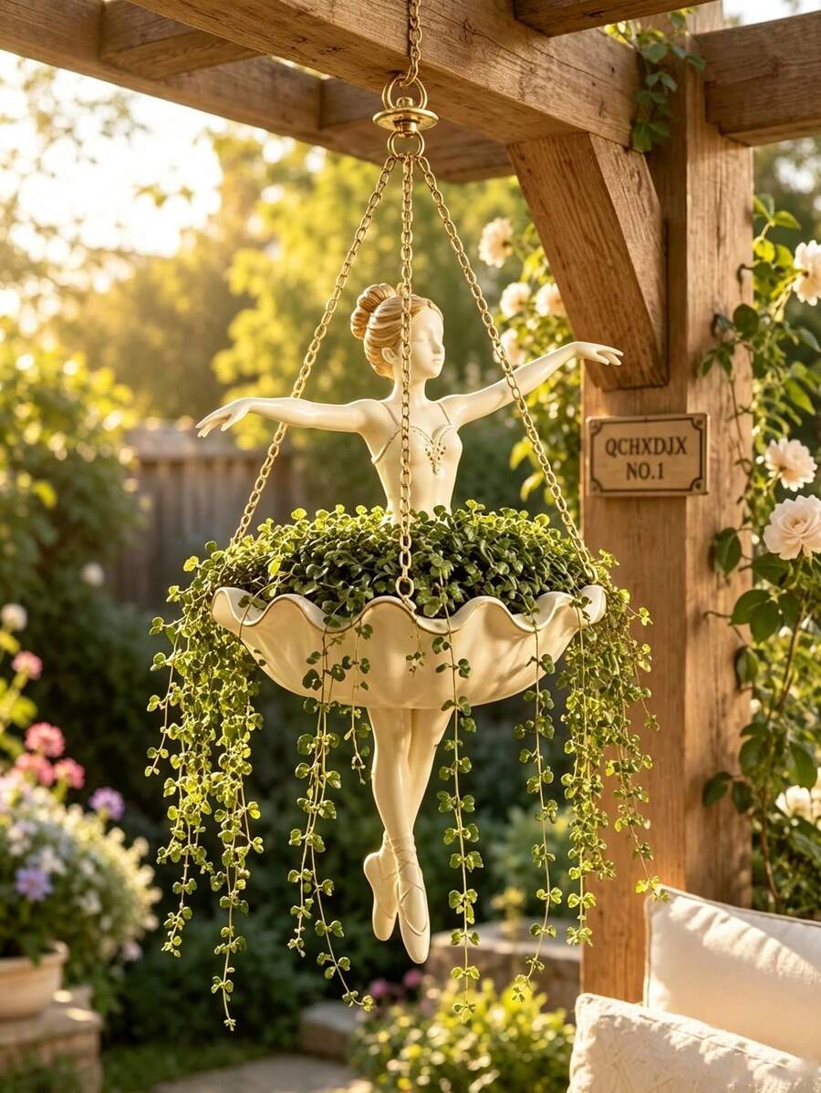 1pc Decorative Ballet Hanging Planter, Chain-Style Lightweight Succulent Plant Pot, Suitable For Garden, Balcony And Dining Space Decoration, Perfect As Back To School, Halloween And Christmas Gift - Multicolor - View 1