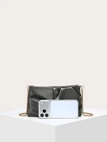 Women's Crossbody Bag, Square Evening Bag, Pleated Silk Satin Texture, Pleated Touch, Lightweight And Fashionable, Metal Chain, Suitable For Evening Outings, Parties And Shopping. - Army Green - View 3