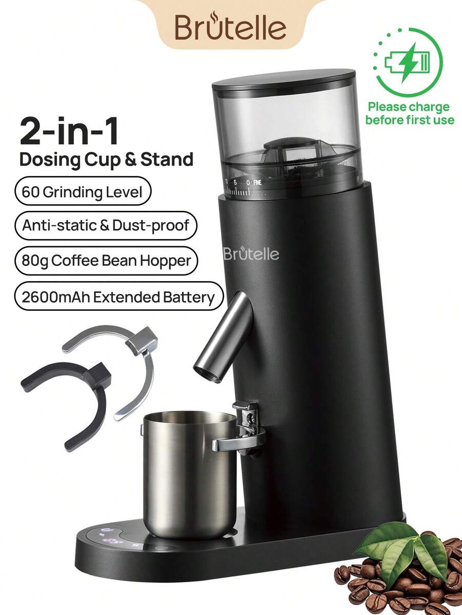 Brutelle 1pc USB Rechargeable Coffee Grinder, 60 Grind Settings, Long Battery Life, Suitable For Home Coffee Corner And Cafes