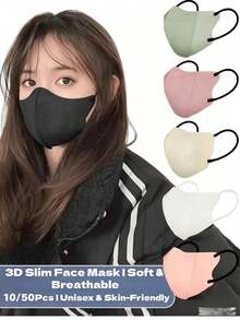 10pcs/50pcs 3D Face-Slimming Masks For Women, Highly Attractive Face-Contouring Design, Morandi Solid Color, Breathable, Non-Stuffy, Non-Ear-Straining, Versatile For Daily Commute, All-Season, Individually Packaged - Multicolor - View 2