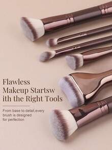 12pcs Makeup Brush Set, 6 Makeup Brushes, Basic Flat And Round Head Makeup Brushes, Suitable For Liquid Foundation, Loose Powder, Blush, Eyeshadow, Includes 6 Makeup Sponges, Easily Create Flawless And Smooth Makeup, Suitable For Travel, Party, Touch-Up, Gift, Personal Use And Other Occasions, Professional And Practical Makeup Brushes, Complete Makeup Tool Set - Coffee Brown - View 5