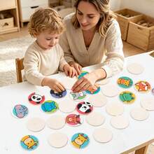 1 Set 32pcs Wooden Cartoon Animal & Plant Memory Matching Game, Animal Fruit Vegetable Dinosaur Multi-Pattern Matching Round Tiles Tabletop Game, Children Observation & Concentration Training, Parent-Child Interaction Early Education Educational Desktop Toy - Multicolor - View 7