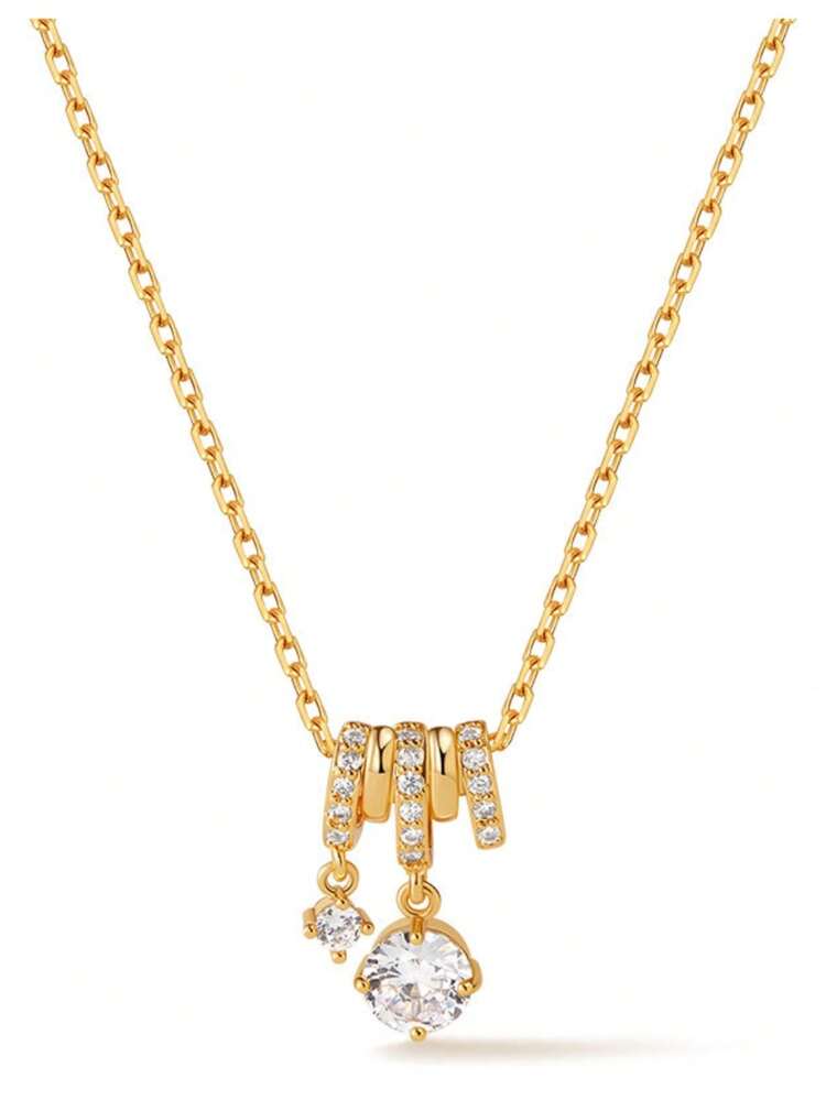 1pc Copper Zirconia Round Circle Link Flower Pendant Necklace For Women, Daily Wear, Dating, Gift - Yellow Gold - View 7