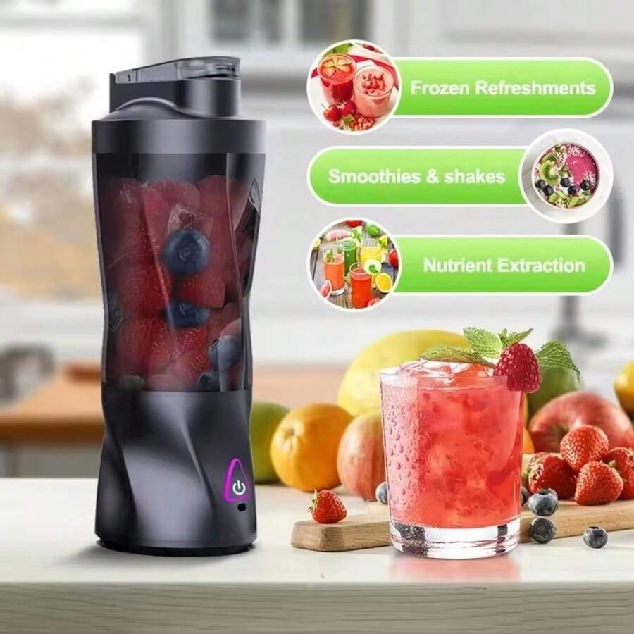 700ml USB‑C Rechargeable Portable Blender Cup, Wireless Electric Smoothie Mixer For Shakes, Fruit Drinks, Ice Crushing, Mini Blender For Travel, Gym, Camping, Home Kitchen - Black - View 1