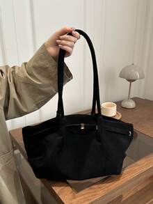 Korean Style Pleated Underarm Bag New Large Capacity Commuter Tote Bag Unique Ins Solid Color Shoulder Women's Bag - Black - View 2