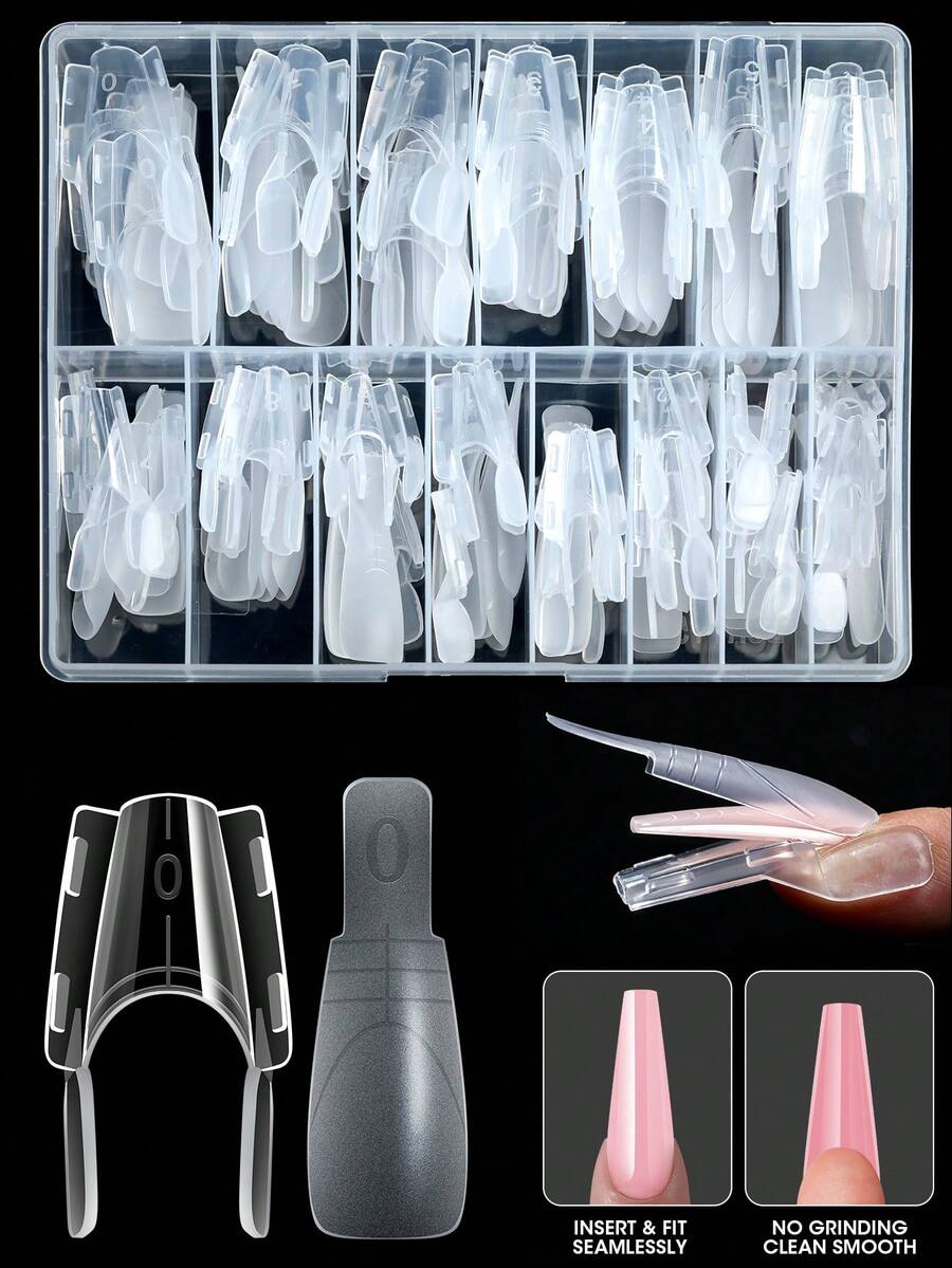 120pcs Short Double-Sided Coffin Shaped Nail Extension Forms, Quick Nail Extension, 15 Sizes Reusable Acrylic Nail Forms And Supplies - Multicolor - View 1