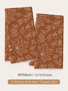 2pcs Minimalist Autumn Hand-Painted Maple Leaf Pattern Kitchen Towels, Soft Polyester Dish Cloths, Suitable For Kitchen Decor, Kitchen Cleaning, Holiday Party Decoration, Kitchen & Bathroom Supplies Home Essentials, Home Decor, Housewarming Gift - Multicolor - View 9