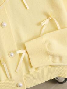 BYGOUBY Cardigan Rajut Polos dengan Pita, Lengan Panjang, Gaya Musim Gugur/Dingin - Kuning - View 11
