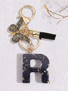 1pc Black Fashion Letter Keychain, Designed For Women's Bags, Exquisite And Compact, With Leopard Butterfly Pattern And Gold Plate 26 Letters A-Z Pendant, Suitable For Girls, Perfect As A Commemorative Gift For Valentine's Day, Teacher's Day And Halloween - Black - View 24