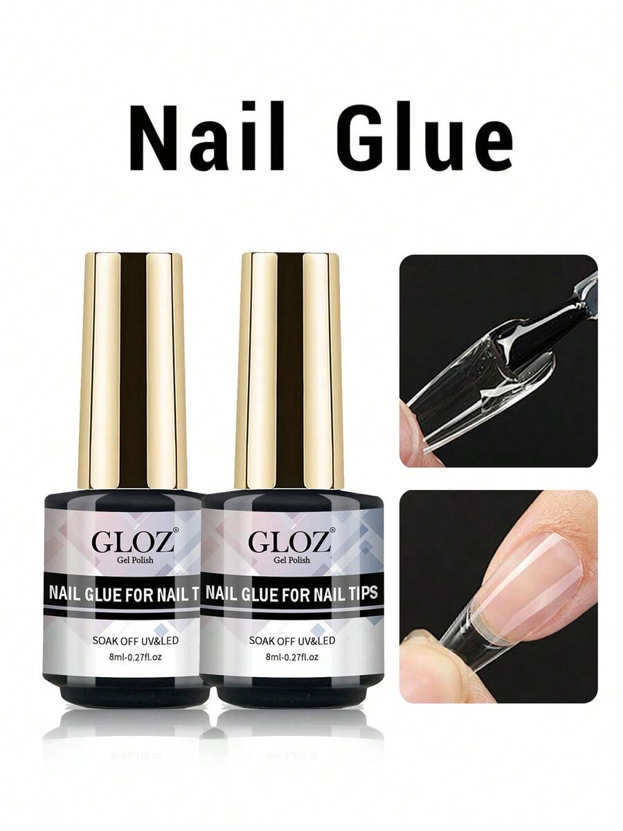 GLOZ 2件裝超強力美甲膠,適用於壓克力指甲、指甲尖端、穿戴式假指甲,沙龍級刷塗式美甲膠,易於使用,持久耐用 - 無色 - 查看 1