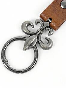 1pc Medieval Leather Belt Key Hook, Vintage Lily Metal Ring Keychain, Renaissance Viking LARP Cosplay Waist Hanging Costume Accessory, Halloween Outfit Decoration - ZSJ - View 3