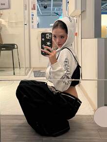 New Women's American Retro Gothic Letter Print Cropped Sweatshirt, Long Sleeve, Autumn Hot Girl Style - White - View 10