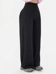 Women's High Waist Wide Leg Pants With Pockets - Comfortable Flowy Casual Pants Autumn - Black - View 8