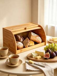 Wooden Roll Top Bread Box, Moisture Dust Proof Large Capacity Bread Storage Container, Keeps Pastries Cakes Croissants Fresh, Kitchen Countertop Organizer For Family Daily Breakfast, Ideal For Home Baking Lovers - Multicolor - View 9