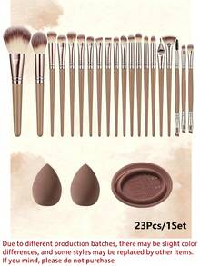 Conjunto de Ferramentas de Maquiagem com 23 Peças, Pincéis de Maquiagem, Esponjas de Maquiagem, Mini Esponjas de Maquiagem, Almofadas de Pó Triangulares, Mini Almofadas de Amortecimento, Ferramenta de Limpeza de Pincéis de Maquiagem - Café - Visão 10