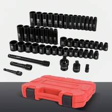 52 Pcs Juego De Dados 3/8 Estandar Alto Impacto Industriales,acero Al Cromo Vanadio Negro Mate - rojo - Ver 6