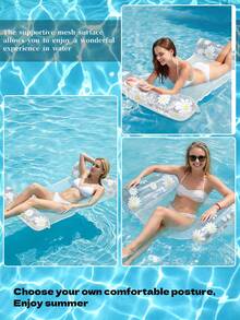 Summer Inflatable Water Hammock Floating Lounge Chair, Daisy Print Thickened PVC Pool Float Bed With Support Pillow, Suitable For Pool Party, Beach, Lake, River Water Relaxation - A - View 4