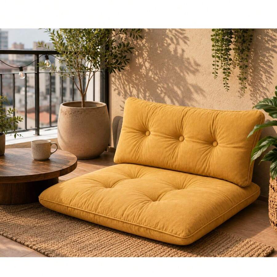 Almohada de piso extra grande con soporte para la espalda - Asiento versátil para interiores y exteriores - Tacto suave - Amarillo - Ver 1