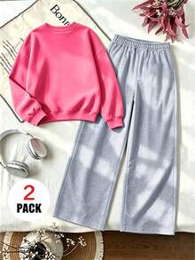 2pcs/Set Pakaian Kasual Anak Perempuan, Termasuk Sweatshirt Leher Bulat Motif Capybara + Celana Panjang Kasual, Lembut dan Nyaman, Cocok untuk Dipakai di Musim Gugur/Musim Dingin - MultiWarna - View 3
