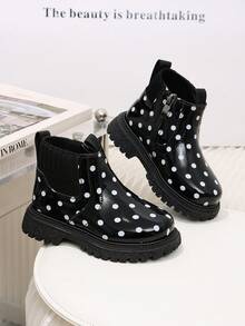 1 Pair New Shiny Polka Dot Fashion Kids Boots, All Season Girls British Style Chelsea Daily Versatile Classic Ankle Boots - Black - View 5