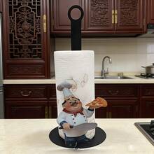 1pc Countertop Vertical Paper Towel Holder Kitchen Acrylic Toilet Paper Roll Rack Cling Film Storage Rack Chef Pattern No-Drill Paper Holder - View 3
