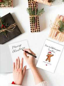 1pc Sassy Gingerbread Man Christmas Card With Envelope, Printed Dabbing Gingerbread Santa Hat Art, "From One Fabulous Queen To Another", For Besties & Best Friends, Secret Santa Holiday Gift Exchange, Blank Inside - A - View 4
