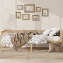 Pinewood Daybed 90*200 Cm, Sofa Bed With 3-Sided Railings & 14 Support Rails, Natural, 208.5 X 97.3 X 72.4 Cm - Multicolor - View 1