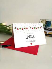 1 pieza Tarjeta de Navidad de Tío Cariñoso con Sobre, Guirnalda de Calcetines Impresa & Arte Festivo de Copos de Nieve, "Para un Tío Especial", Saludo Navideño para Familiares, Intercambio de Regalos de Vacaciones, Interior en Blanco - A - Ver 9