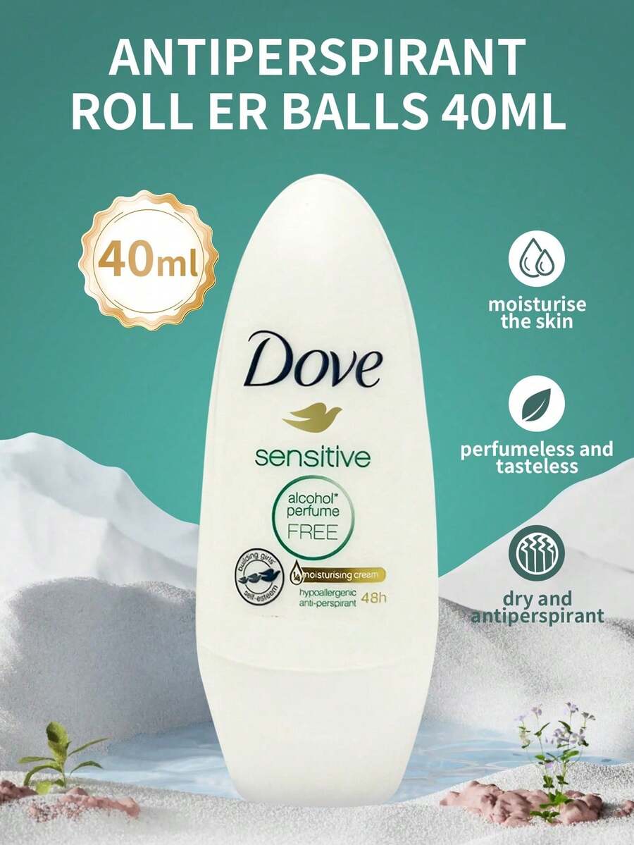 Dove 女用滾珠止汗劑 新款 1 瓶 40ml 無香精 無香料 低致敏 適合敏感腋下肌膚 長效控汗 辦公健身日常使用 - 新版 40ml 無香 女士 - 查看 1