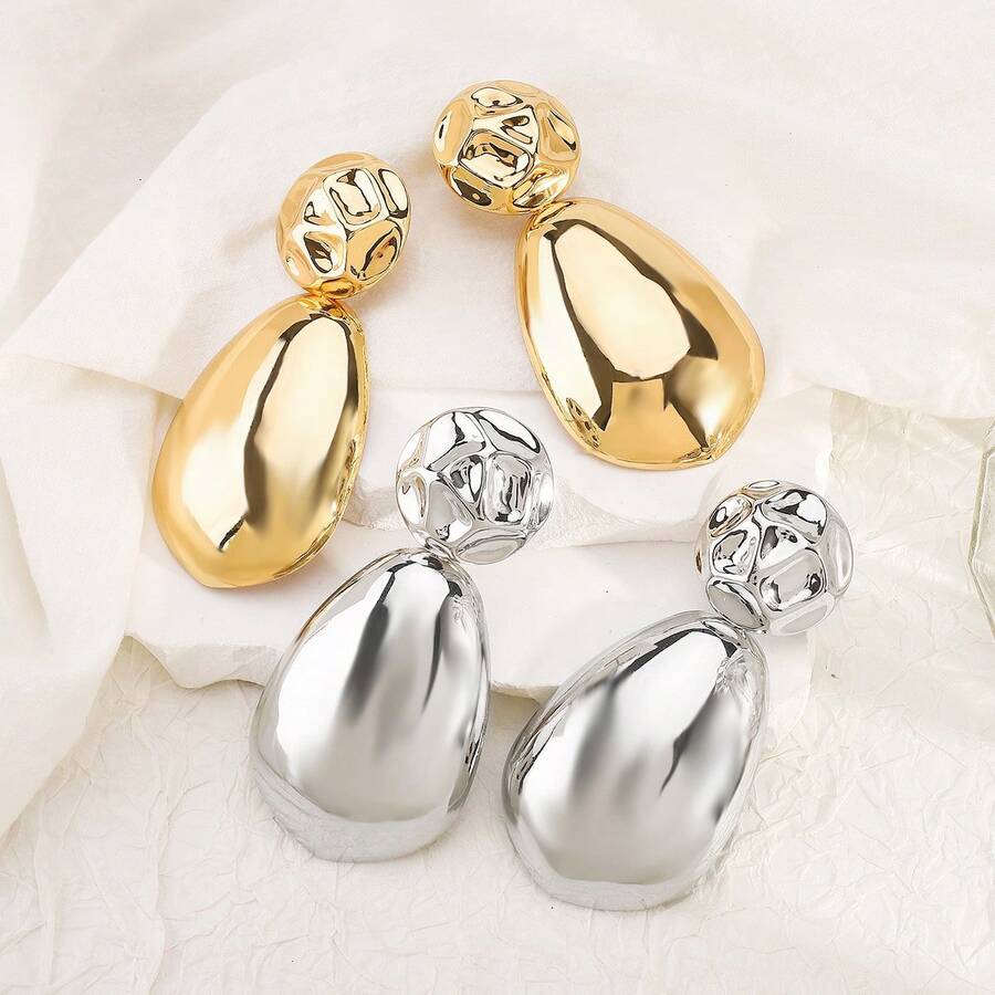 Mydear 1 Pasang Anting Liontin Logam Bentuk Tetes Air Besar dengan Motif Geometris yang Berlebihan, Cocok untuk Pemakaian Sehari-hari dan Pesta Wanita - tetesan air - View 1