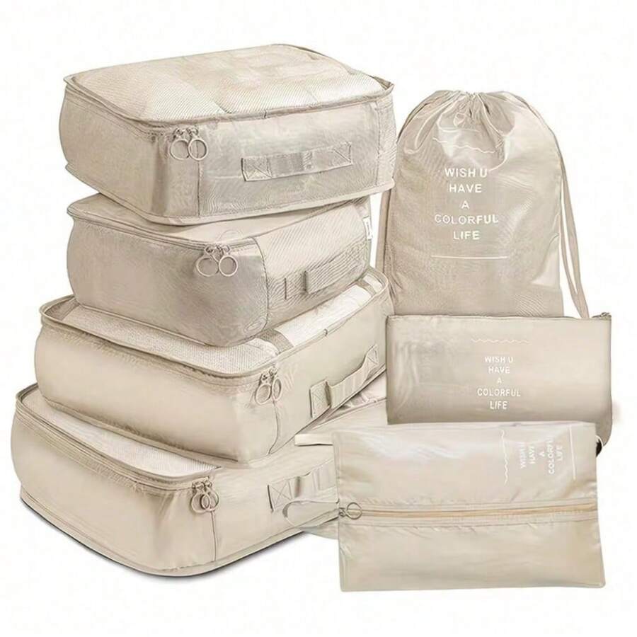 7pcs Travel Craft Organizer, Artwork Storage, Transport Protection, Solid Color Multi-Functional Luggage Storage Bag, Various Sizes Dust-Proof Bags, Efficient Packing And Organization, For Travel Bag Storage, Large Travel Bag Set, Closet Organizer - Multicolor - View 1