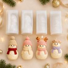 1pc Christmas Snowman Candle Silicone Mold, Christmas Snowman Shape, Suitable For Candles/Soaps/Plaster Decorations, Easy Demolding, Multi-Functional Mold. Suitable For Christmas/Winter Decoration/Christmas Party, Ideal For DIY Craft Enthusiasts - A-White - View 4