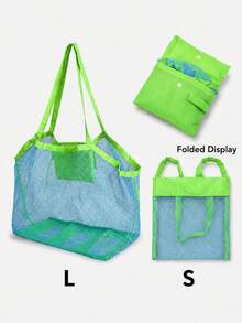 1pc Large Capacity Mesh Tote Bag, Foldable Quick-Dry Pool Swimming Handbag, Multi-Functional Travel Shopping Storage Bag, Suitable For Beach Games, Towels, Swimwear, Fitness Sports Equipment, Laundry, Toy Storage And Daily Essentials - Blue - View 15