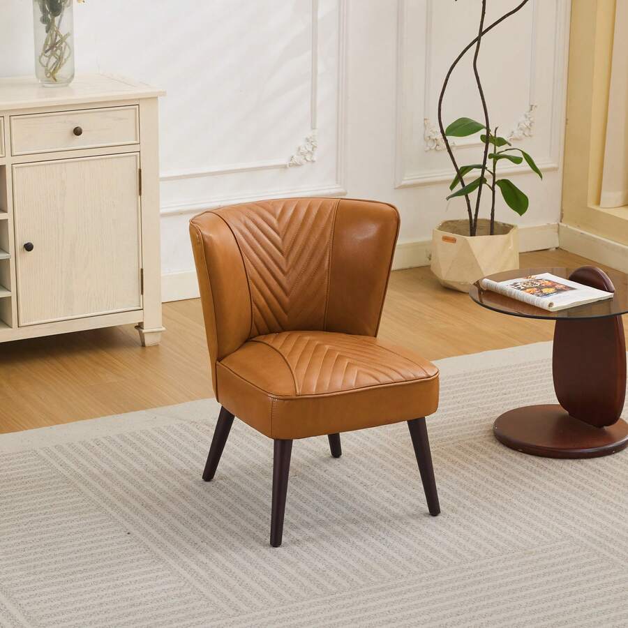 Light Brown Leather Lounge Chair - Modern Comfort - 棕色 - 查看 1