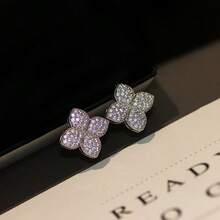 1 Pair Copper Zirconia Four-Leaf Clover Stud Earrings, Suitable For Daily Wear And Gift Giving - Copper Stud Earrings With Cubic Zirconia Four-leaf Clover - View 2