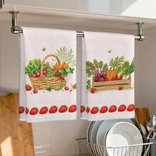 2pcs Kitchen Towels, Pastoral Fruit & Vegetable Basket Pattern Microfiber Kitchen Towels, 40*60cm/15.7*23.6in Towels, Single-Sided Print, Kitchen Dish Towels, Suitable For Restaurant, Kitchen, Bathroom Decor, Holiday Gift - Multicolor - View 10