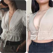 V-Neck Front Tie Puff Sleeve Cropped Blouse Pattern, Kraft Paper Hard Cardboard, Suitable For Beginners, French Floral Ruffle Blouse Handmade Pattern, Gift For Women's Clothing Handmade Enthusiasts - Multicolor - View 6