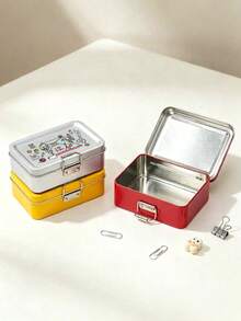 Sewing Machine And Needle Pattern Flip Cover Single-Sided Mini Snap Metal Box, Sewing Supplies Storage Box, Creative Fishbone-Shaped Thread Winder, Sewing Thread Organizer, Multi-Function Jewelry Box, Jewelry Storage Box, Coin Storage Box, Suitable For Home, Bedroom, Hotel, Office, Dorm, Travel, Perfect Birthday Gift, Back To School Season Gift, Teacher's Day, Halloween, Thanksgiving, Christmas Gift - Multicolor - View 7