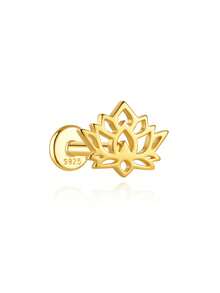 925 Sterling Silver Hidden Cochlea Cartilage Stud Earrings For Women, 18K Gold Plated Lotus Flat Back Piercing Jewelry Gift - Gold - View 12