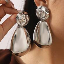 Mydear 1 Pasang Anting Liontin Logam Bentuk Tetes Air Besar dengan Motif Geometris yang Berlebihan, Cocok untuk Pemakaian Sehari-hari dan Pesta Wanita - tetesan air - View 5