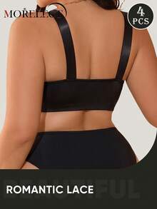 Morelect 4pcs Women's Plus Size Wireless Bra, Front Closure, Support & Lift, Soft & Breathable, Everyday Bra - Multicolor - View 4