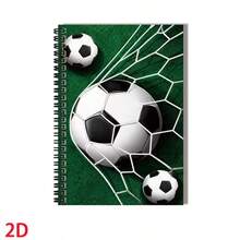 2D 平面 1 本螺旋筆記本，動態足球藝術封面設計－火焰與冰霜歡樂主題 (A5 尺寸)，適用於日常記錄、辦公用品、課堂學習筆記、藝術創作，足球主題橫線筆記本，紀錄簿 - 球系列 - 查看 12