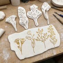 Large Size Floral & Leaf Polymer Clay Stamp Mold Set, DIY Handmade Craft Tool Kit, Suitable For Pottery, Ceramic Processing And Jewelry Pendant Making - White - View 5
